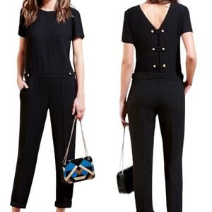 NWT Sezane Combi Pantalon Elena Black Jumpsuit Straight Leg Slim Size 10